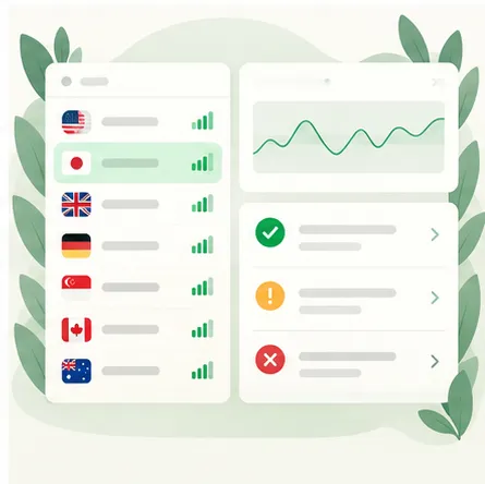 绿茶 VPN 连接失败提示与节点切换界面，展示连接异常时的提示信息与切换节点入口