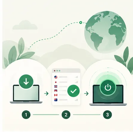绿茶 VPN 客户端首次连接成功后的界面示意，展示节点信息、连接状态与实时延迟